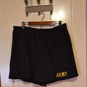 Black Army Shorts with Yellow Lettering